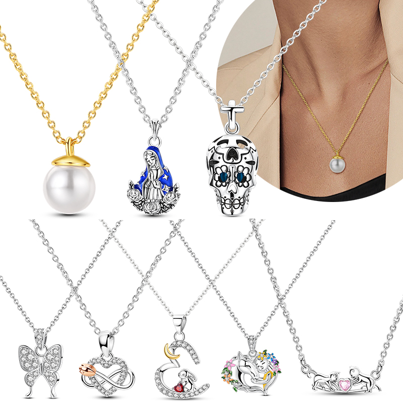 Pearl Trim Chain - Original 925 prata esterlina colar pérola