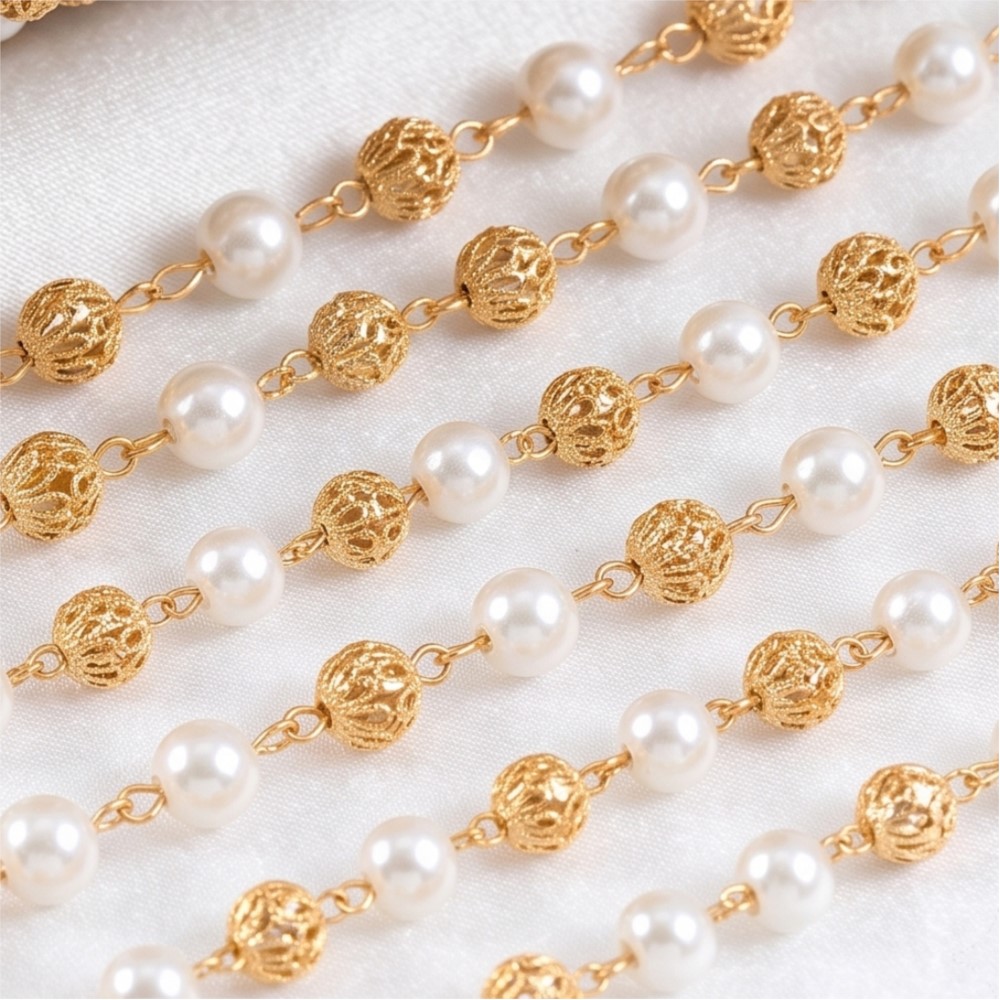 Corrente de Latão com Pérolas  - Pearl Trim Chain avaliação e preço